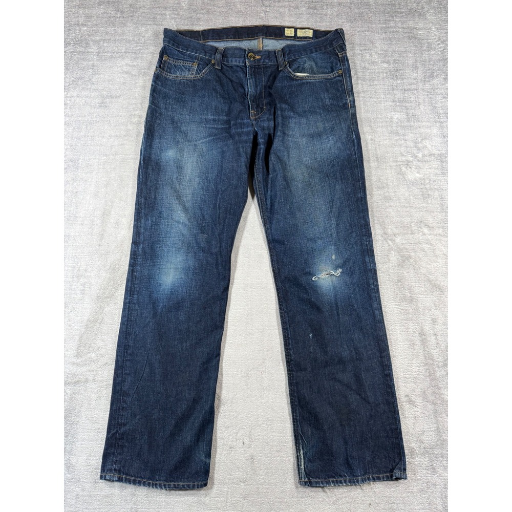 Tre Vero Jeans Mens 36x30 Blue Dark Wash Straight Leg Distressed Three Truths
